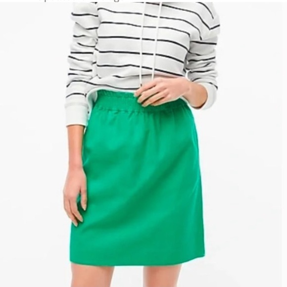 🆕 J Crew Green City Skirt. Linen Blend with Hand Pockets & Elastic Waist. NWOT - Picture 3 of 13